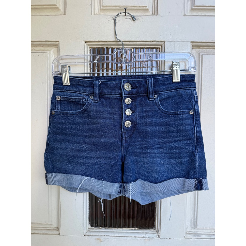 American Eagle Midi Jean Shorts Button Fly Cuffed Raw Hem Size‎ 2
